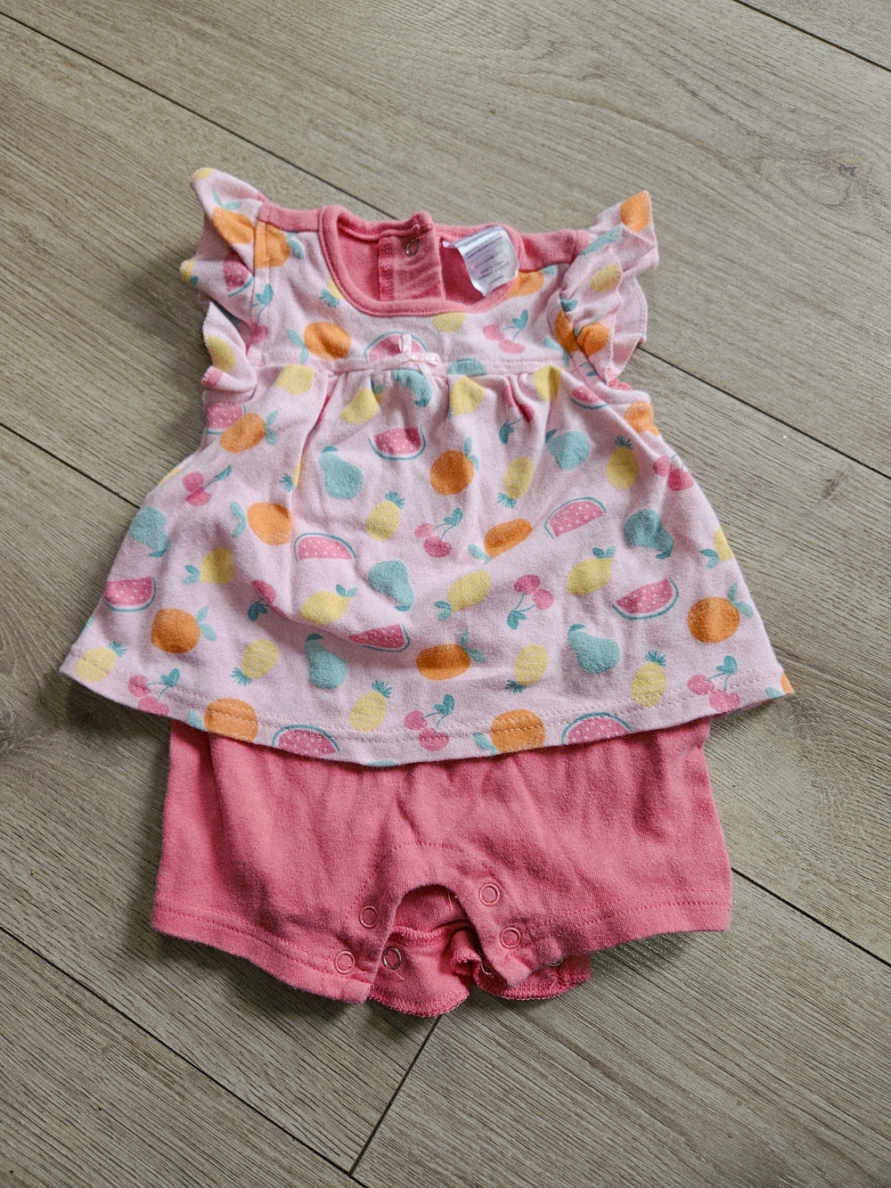 5/20$ 🩷Minimi Baby Girl Fruit Print Romper Dress Pink 9 Months🩷